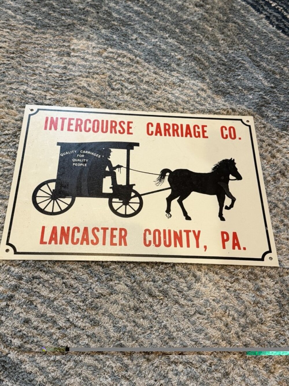 Intercourse Carriage Co Lancaster County PA Vintage Metal Sign